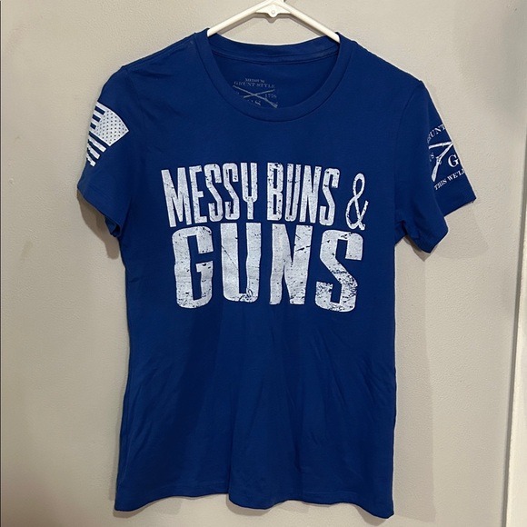 Grunt Style Tops - Grunt Style Blue 'Messy Buns & Guns' Adult T-Shirt